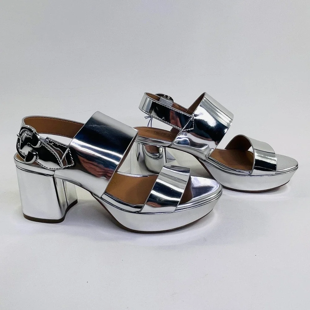 Aerosoles Camera Silver Metallic Platform Sandals Block Heel Womens 7M New - Picture 4 of 7